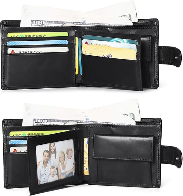 Pung til mænd Bifold RFID-blokerende læderpung sort 9 kortpladser 2 ID-lommer 2 seddelrum lynlåsrum 11,5 x 9,5 x 2 cm
