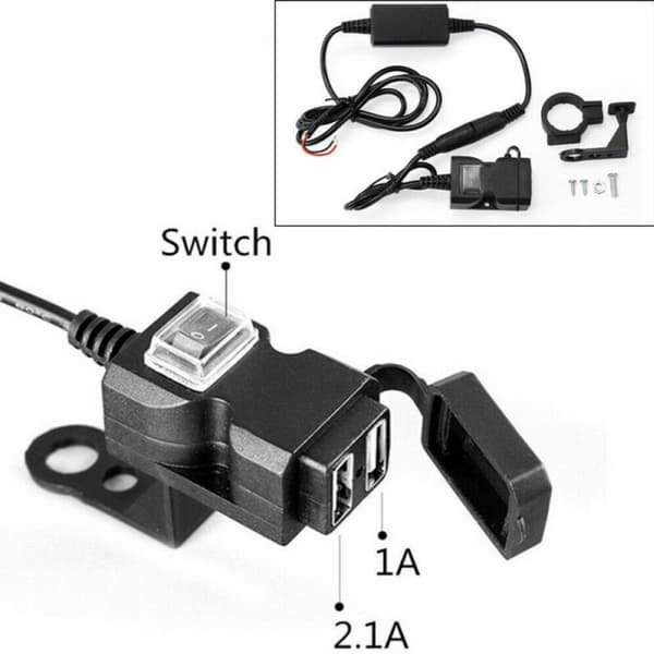 Motorcycle USB Mobile Charger (9-24V) with Dual USB Port