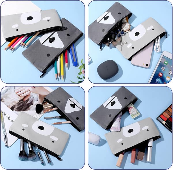 Kawaii pencil case in canvas, 2 pcs, 20x10 cm