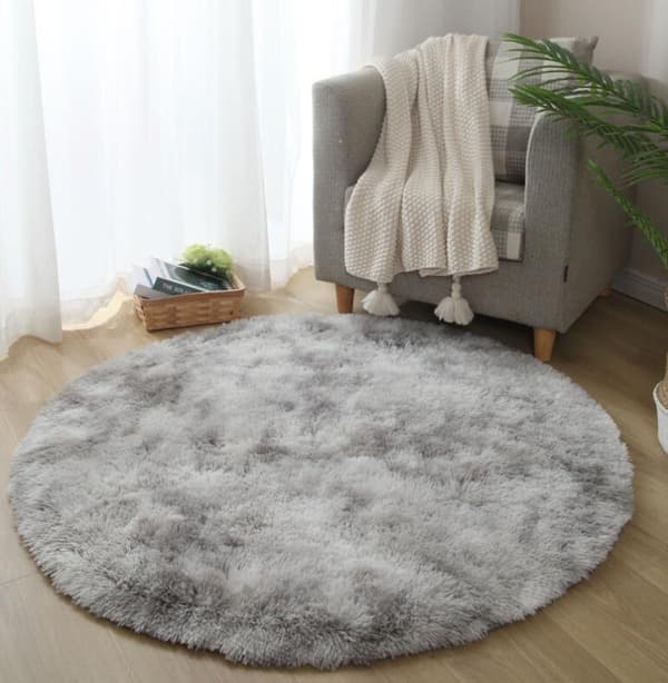 Moderne Shaggy Rund Matte, Sklisikker Gulvmatte, Lysgrå Melert, 140x140 cm