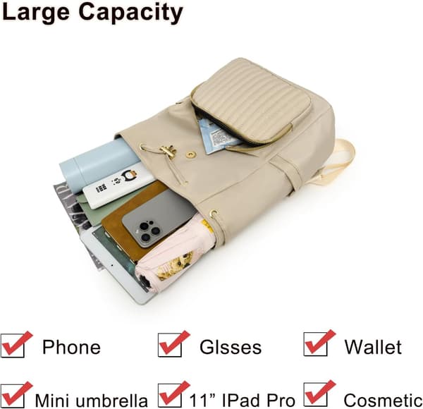 Mini-ryggsekk for kvinner, nylon mørk khaki, har plass til iPad Pro 11-tommer