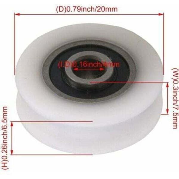 4 stk. hvide nylon-remskiver med 4 mm indvendig diameter til skydedøre