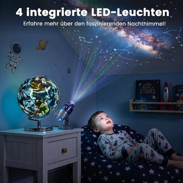23 cm opplyst globus med metallbase og stjernebildekart