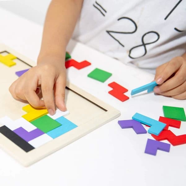 Träpussel Tetris 40 bitar Tangram IQ-pussel Strumpstoppare