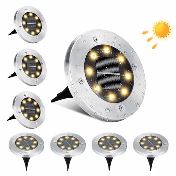 Solcellelampe Utendørs, 8 LED Solcellelampe Bakke Utendørs Hage Vanntett IP65 Rustfritt Stål Solcellebelysning, Kaldhvit 8 Stykker