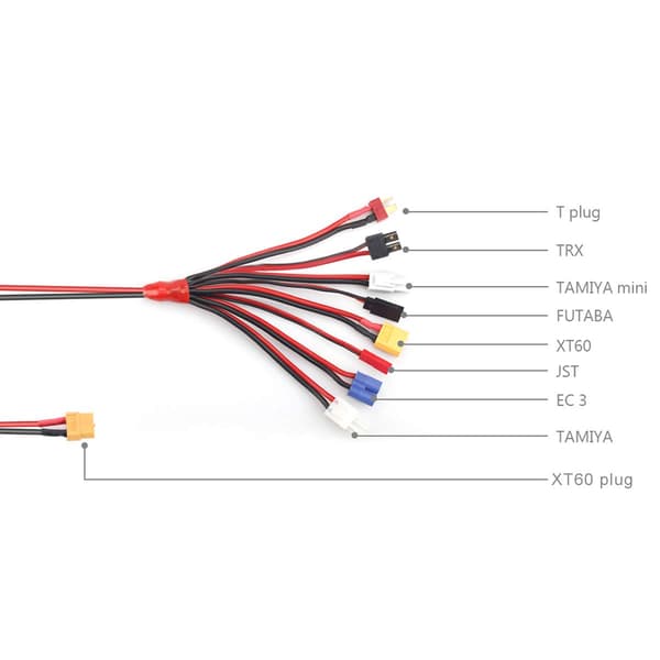 RC Lipo batteriladeradapter 8-i-1 Octopus splitterkabel XT60 til TRX Tamiya EC3 JST Futaba XT60