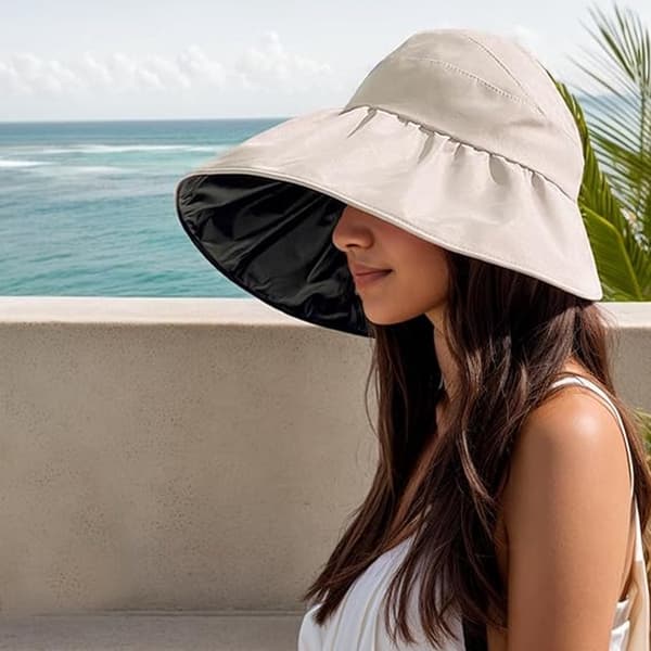 Solbeskyttelse - Solhatt - Strandhatt - Solhatter for kvinner - Utendørs solhatt med UV-beskyttelse - hul topp