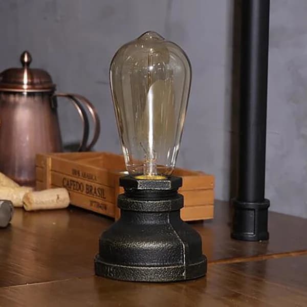 Retro bordlampe steampunk vannrør dekorasjon E27 lyspære industriell lampe