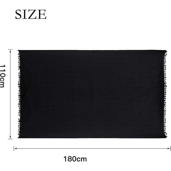 Dametørklæde - Sjal - Sort med kvaster - Aftenkjole - 180*110cm