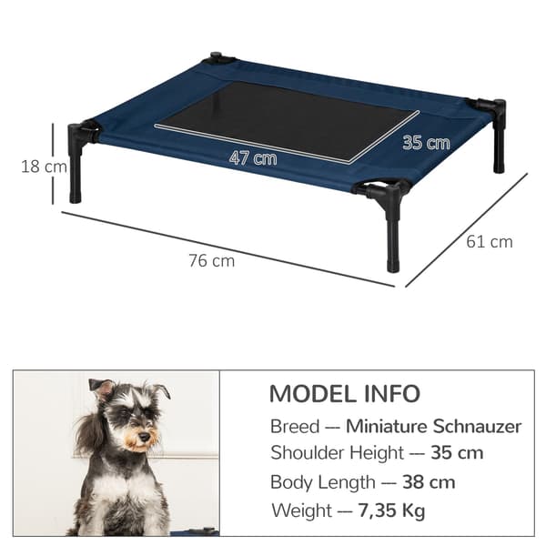 Hundeseng utendørs stål 600D Oxford blå 76,2 x 61 x 18 cm
