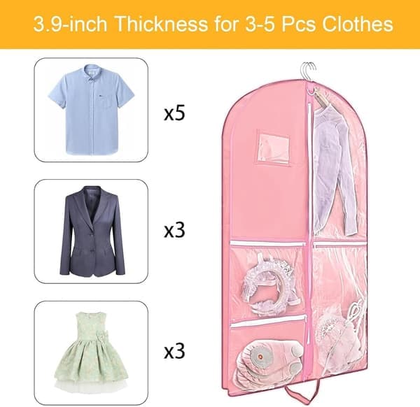 Garment Bag 110x60 cm with 5 Pockets Foldable Suit Bag Garment Bag / Garment Protector / Garment Storage Pink pink