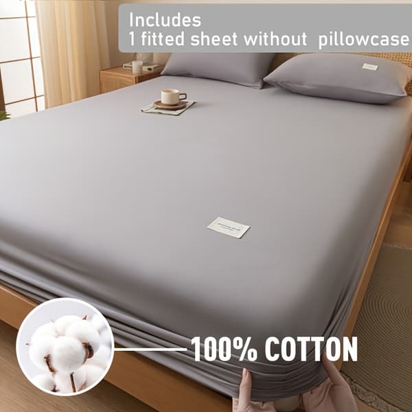 Fitted sheet in pure cotton, plain mattress protector 90x200cm 90x200cm Light Grey 90x200cm Light Grey