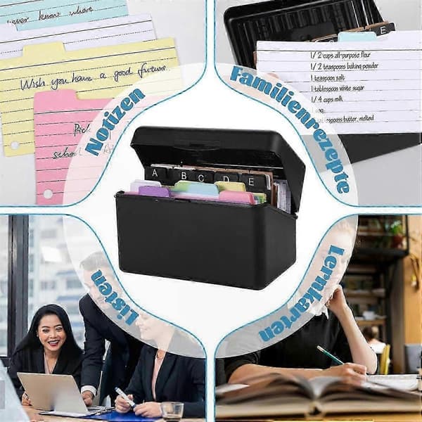 6-Ring Index Card Storage Box with Stickers for School Organization