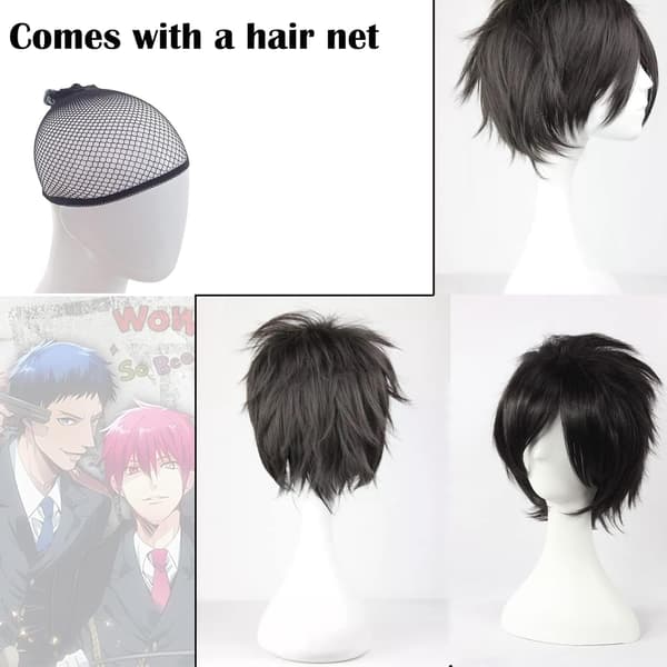 Mørkebrun kort parykk, Bob Anime Cosplay lagdelt rett hår kostymefest Anime Pixie maskerade for kvinner menn gutter jenter