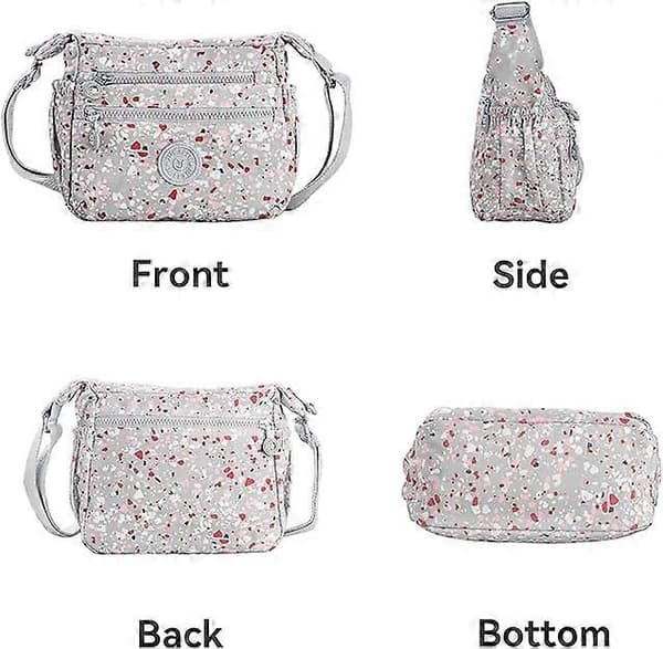 Crossbody-taske til kvinder, multifunktionel rejsetaske (grå-røde prikker)