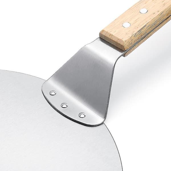 Rund Pizzaspade i Rustfritt Stål med Trehåndtak, Kakespade for Pizza, Kaker, Paier, Brød
