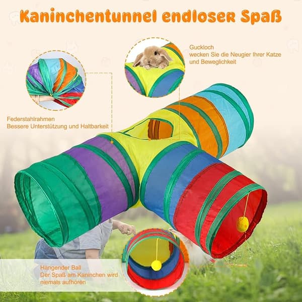 Hoppa sammen kanintunnel 3-veis kaningjemmested liten leke Anim DXGHC_OF