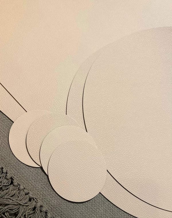 Dækkeserviet Rund Læderlook Beige/Sort 4-pak Svart black
