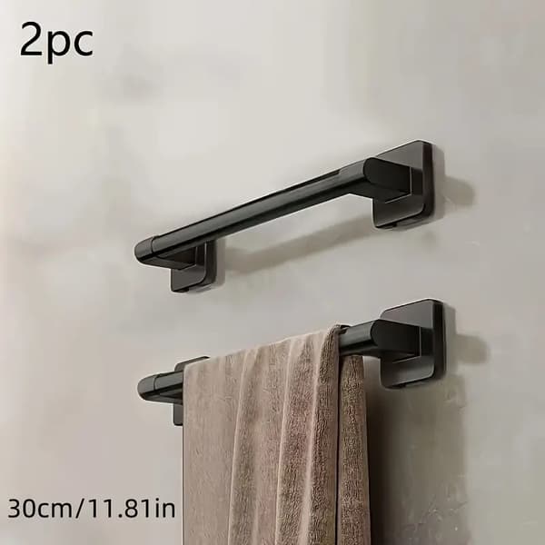 2 stk Svart Borrefri Veggmontert Håndklestang (30cm)