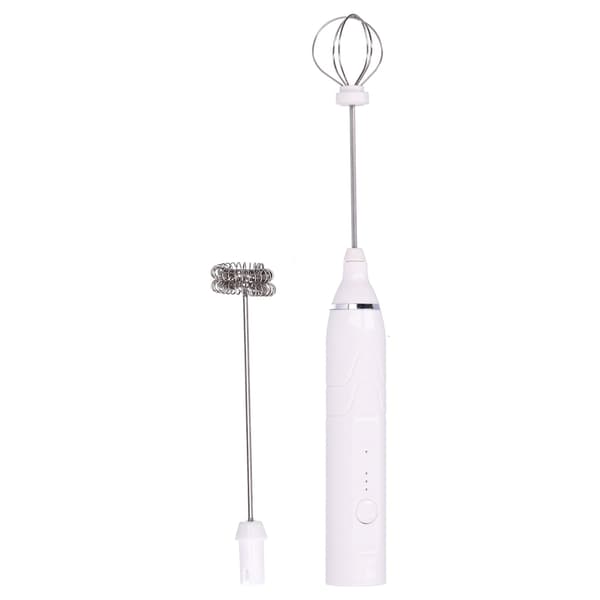 Electric Milk Frother, Handheld, 3 Speeds, USB Charging, White, for Coffee Foam