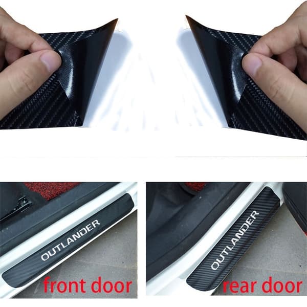 Kolfiber Vinyl Dörrtröskelskydd för Mitsubishi Outlander Silver Silver