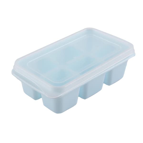 Ice Cube Tray with Lid, Blue and White, Food-Grade PP, Stackable, Easy to Clean, Compact for Freezer