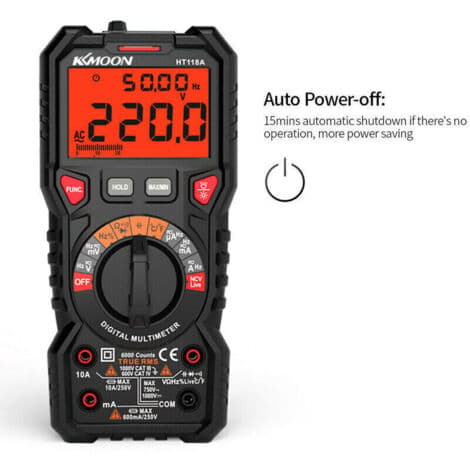 Digital bilmultimeter, TRMS 6000 tællinger (LED-terminalguide), Amperemeter, Professionel elektrisk tester, Temperatur, Kapacitans, AC/DC