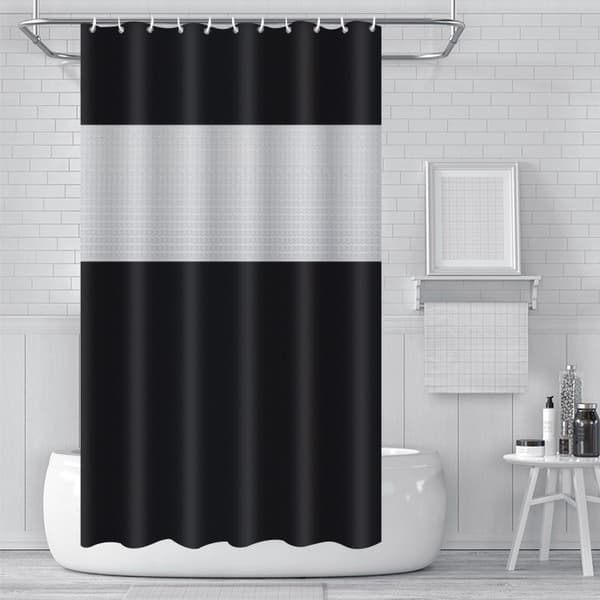 Solid Color Polyester Shower Curtain, 180x180cm, Waterproof, with Black Stitching, Includes Buckle, Polyester Fabric Shower Curtain