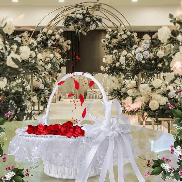Unika bröllopsblomkorgar, elegant bröllopsdekor med spetsbröllopstillbehör för minnesvärd bröllopsceremonifest, blomsterflickakorg (25*27 cm)