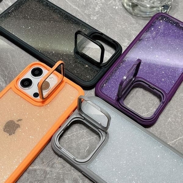 Cover til iPhone 16 Plus, gennemsigtigt glitter stødsikkert beskyttelse med kamerabeskyttelse - grå