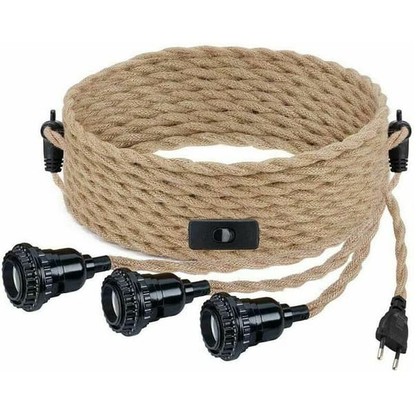 DIY-hampetau tekstilgarnkrone 3×E27 med bryteruttak 9 meter ledning spisebord kafé stue