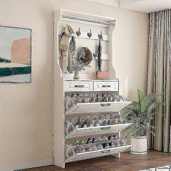 Pair of Shoe Racks - Double Shelf for Cabinet Storage - White Hole Design - Space-Saving Organizer