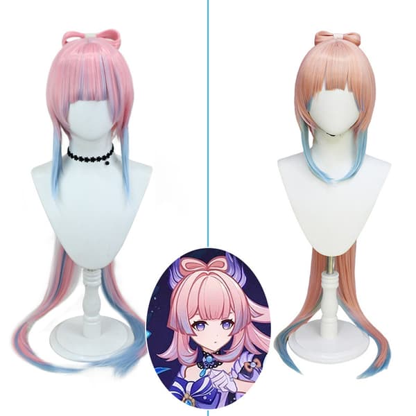 Harakami Sannomiya Shimi Cosplay Peruk Korall Orange Gradient Blå Hög Hästsvans Rosett
