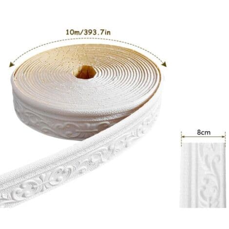 White 3D Self-Adhesive Wall Trim – Waterproof Edge for Corridors and Ceilings – Flexible and Moisture-Resistant XPE Foam