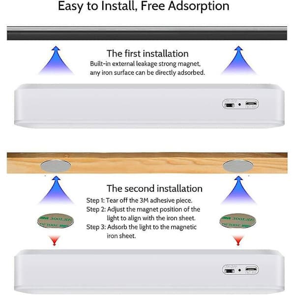 LED Cabinet Light, Dimmable Under Cabinet Lighting, Cordless Self-Adhesive Lamps, Magnetic Night Light with Rechargeable Battery