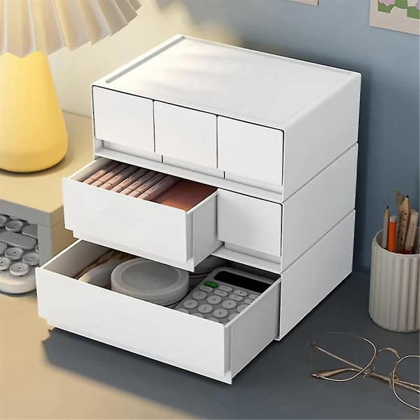 Stackable Desk Organizer Capacity Drawer Storage Box School Supplies Sundries Organizer, 2 Drawers