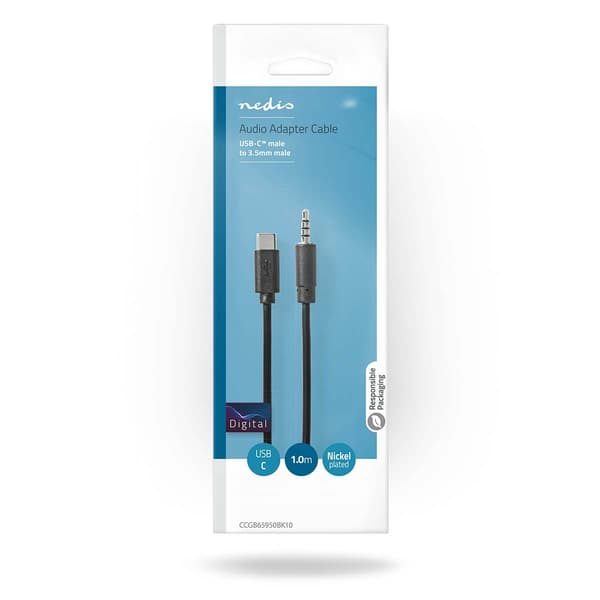 Nedis USB-C™ Adapter USB 2.0 til 3,5 mm hanstik, 1 m, sort Svart