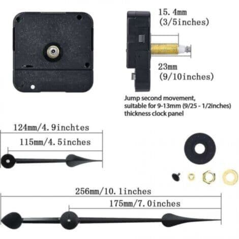 High Torque Quartz Clock Movement - 23mm Long Shaft - 115mm and 175mm Hands - For Clocks Up To 13mm Thick