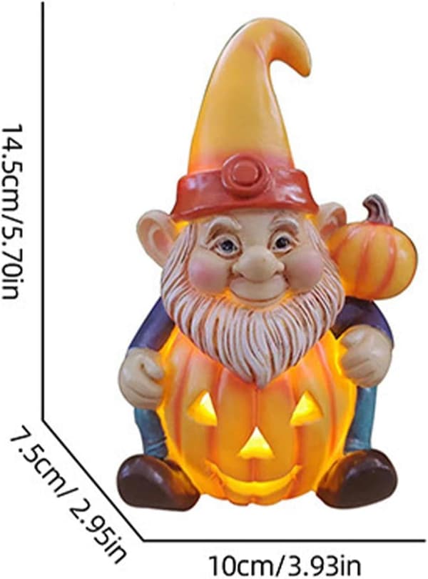 Halloween Gresskar Gnom - Lysende Resin Gamle Menn Figur - Gresskar Høst Statue - Borddekorasjon Halloween Gnom