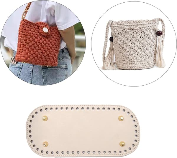 3 pcs PU Leather Bag Bottom Hand-Woven Crocheted Bag with Rivets_tfrf