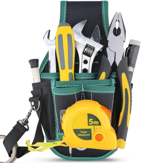 Tool Belt Pouch, Tool Organization Box for Tools and Small Parts, 9-Pocket Tool Bag with Tape Holder (14x7x25 cm)