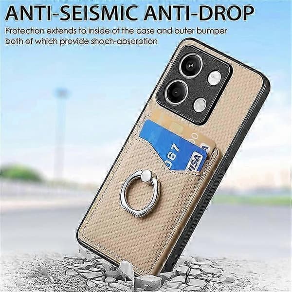 C1-8 Kompatibelt deksel til Xiaomi Redmi Note 13 5G PU-skinn+PC+TPU kortholder bakdeksel (aprikos)