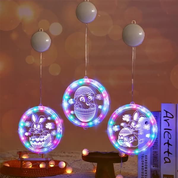 Easter Bunny Egg Hanging LED Window Light, Suction Cup Battery Operated Decoration #2