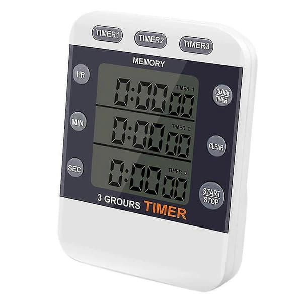 Digital Timer 100 Timer Trippel Nedtelling/Opptelling Klokke Timer Kjøkken Matlagingstimer Med LCD-skjerm Høy Lydnivå