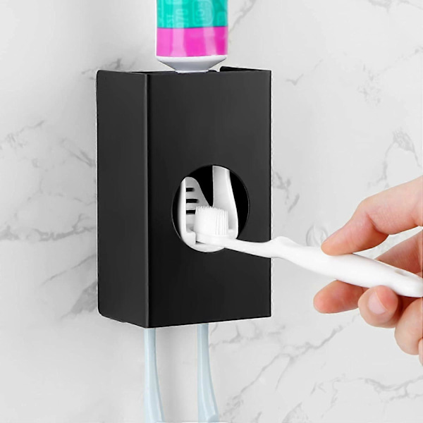 Toothbrush Holder Toothpaste Dispenser, Wall Mounted Toothbrush Storage Organizer for Bathroom, Toothpaste Squeezer (Black)