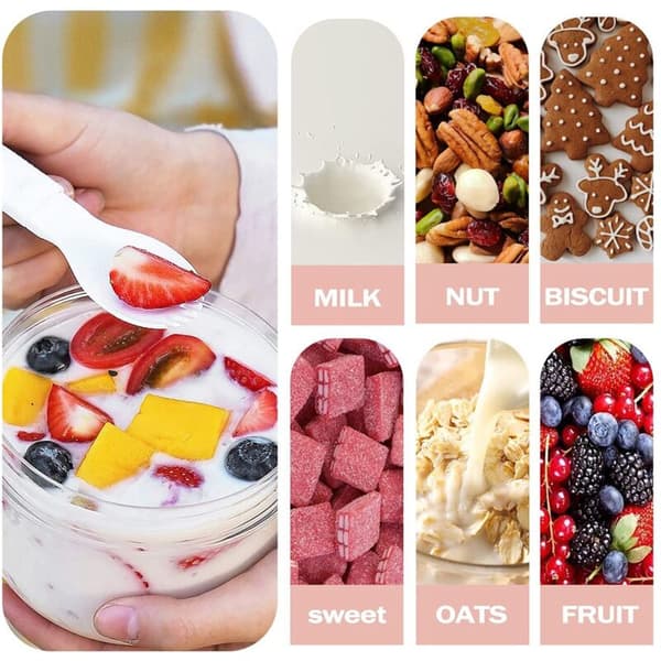600 ml Portable Lunch Mug Multifunctional Transparent Overnight Oatmeal Container with Lid and Spoon