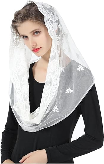 Kirkelig slør katolsk mantilla hodeplagg blondesjal for kvinner svart hvit V103