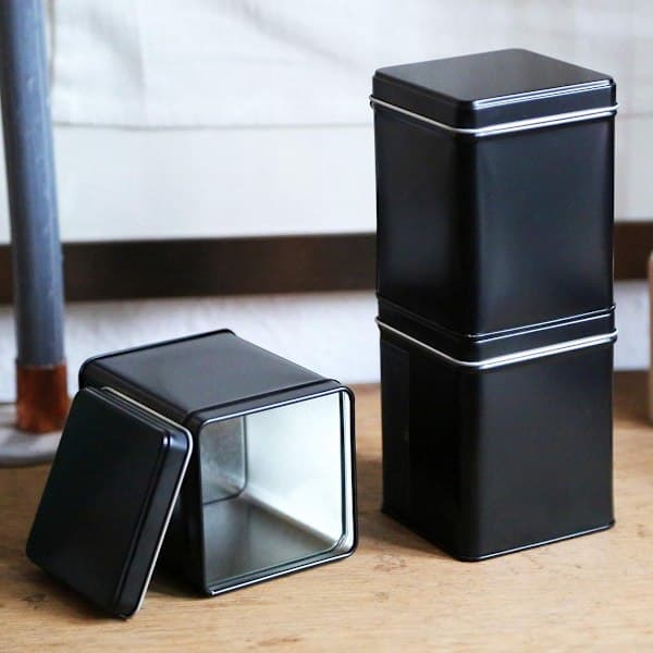 x Classic Square Storage Tin/Tea Caddy, STACKABLE, Aroma-Proof, Metal, | 9.2 x 7.8 x 7.8 cm (H,W,D) | Ideal as a Coffee or Spice Jar, Black