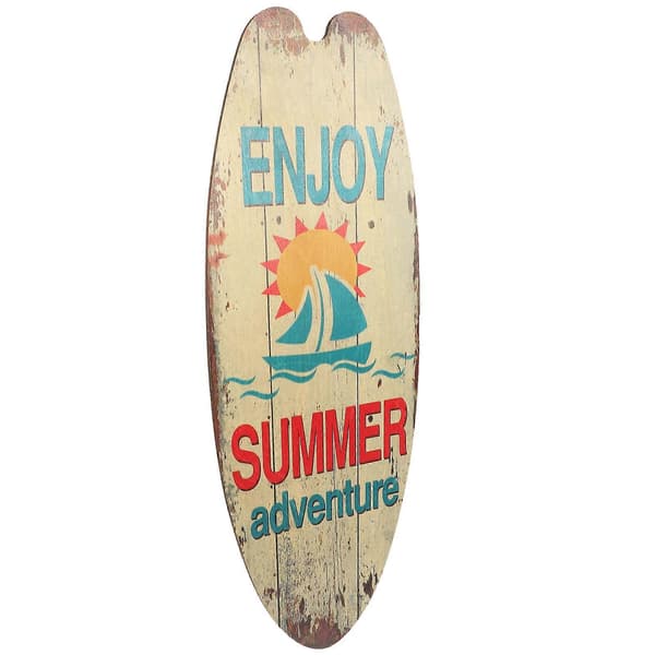 Dekorativ väggskylt i trä med sommartema – surfbräda, 45x16x0,5 cm