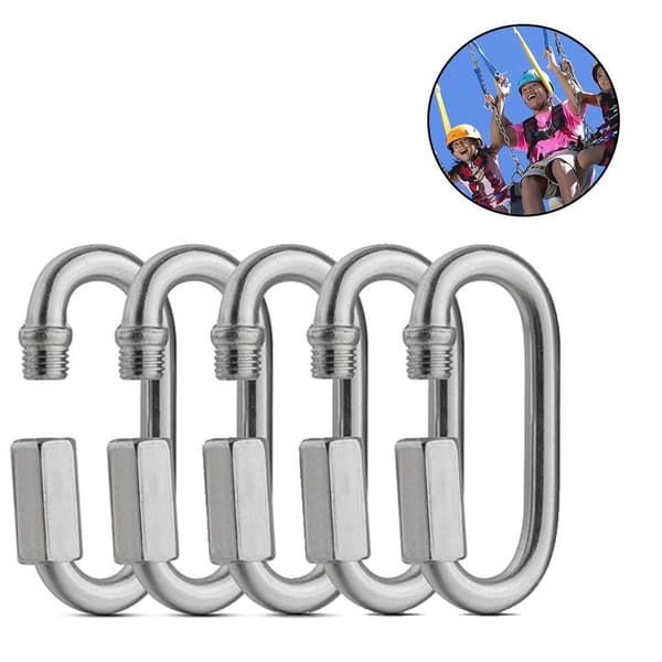 S-formet karabinhage mini metal låsespænde rustfrit stål sølv 57,5 mm 5/10 stk.